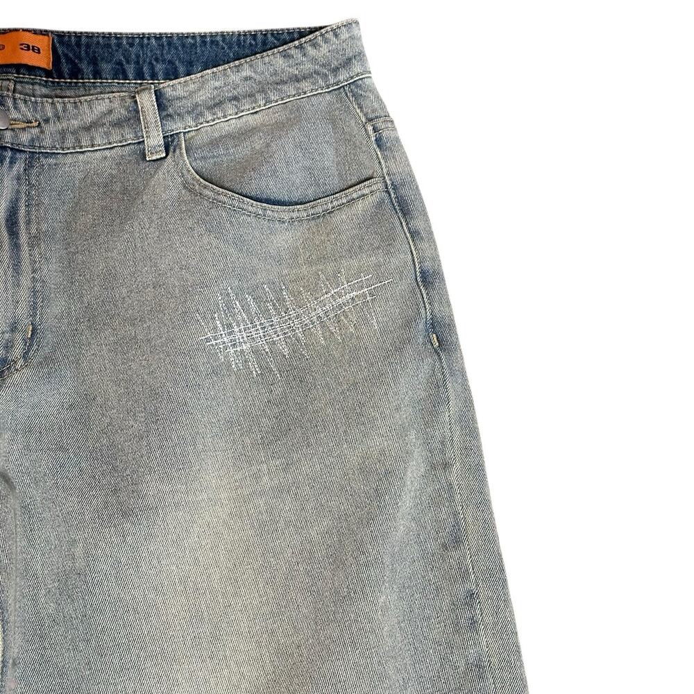 Loiter Jeans Mens 38x32 Light Wash Wide Leg Baggy Embroidered Street Wear Y2K - Picture 5 of 11